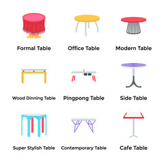 Pack of Tables Flat Icons Pack 