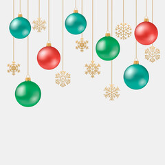 Christmas tree balls and snowflakes. Vector golden snowflakes for New Year.