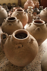 Fototapeta na wymiar Ancient pottery vessel display at the local museum.