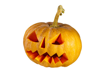 Spooky Halloween pumpkin jack-o-lantern isolated on a white background