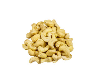 Pile of cashew nuts isolated on white background