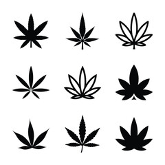 Weed, Marijuana, and Pot Leave Line and Glyph Icons Set
