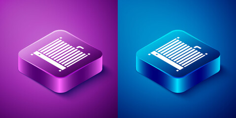 Isometric Car radiator cooling system icon isolated on blue and purple background. Square button. Vector Illustration.