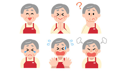 エプロン店員のシニア男性上半身セット