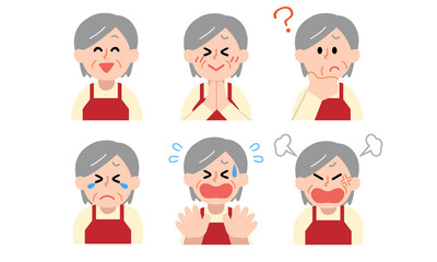 	エプロン姿のシニア女性上半身セット