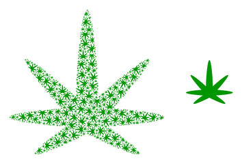 Vector cannabis leaf composition is done with random recursive cannabis leaf pictograms. Recursive composition of cannabis leaf.