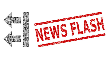 Recursive mosaic bring left and News Flash scratched stamp imitation. Vector mosaic is created from recursive bring left parts. Stamp seal includes News Flash tag between parallel lines.
