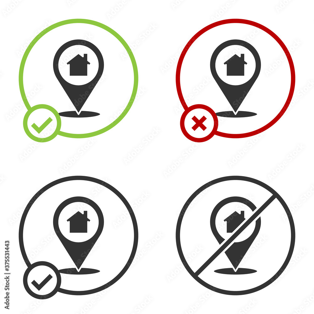 Poster black map pointer with house icon isolated on white background. home location marker symbol. circle 