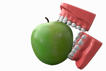 3D rendering from a detures bites into an apple - 375531404