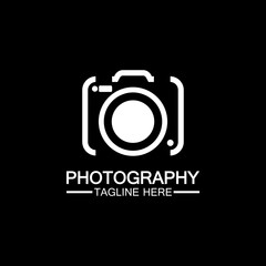 photography camera logo icon vector design template isolated on black background