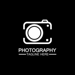 photography camera logo icon vector design template isolated on black background
