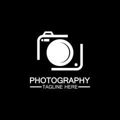 photography camera logo icon vector design template isolated on black background