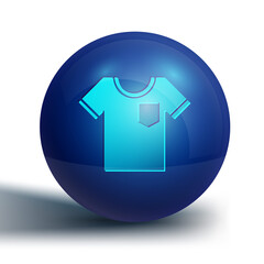 Blue T-shirt icon isolated on white background. Blue circle button. Vector Illustration.