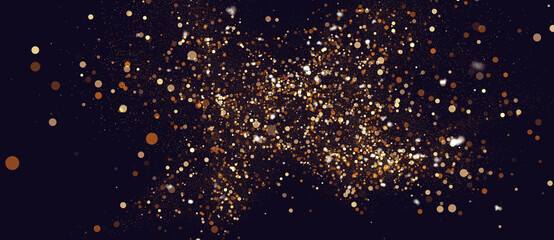 Golden abstract glitter background with bokeh particles. Golden spark texture Christmas abstract...