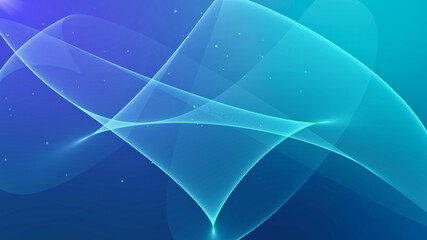Blue line wave with small particle dots. Abstract background illustration. 3D rendering