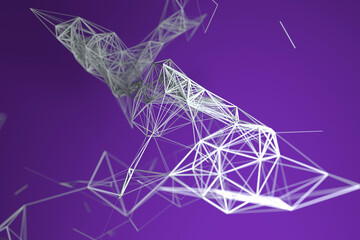 Plexus fantasy abstract technology and engineering background with rays of light. Depth of field settings. 3D rendering.