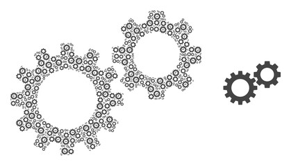 Vector gearwheels composition is organized of random recursive gearwheels elements. Recursive composition for gearwheels.