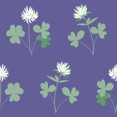 Seamless vector illustration with flowers and leaves of clover