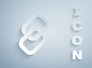 Paper cut Chain link icon isolated on grey background. Link single. Hyperlink chain symbol. Paper art style. Vector.