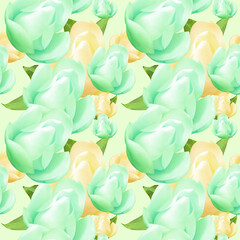 Fototapeta na wymiar Magnolia. Illustration, texture of flowers. Seamless pattern for continuous replication. Floral background, photo collage for textile, cotton fabric. For use in wallpaper, covers.