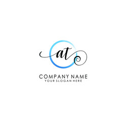 AT Initial handwriting logo template vector
