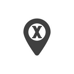 Position X map pointer vector icon. filled flat sign for mobile concept and web design. Destination point X, location pin glyph icon. Symbol, logo illustration. Vector graphics