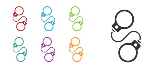 Black Handcuffs icon isolated on white background. Set icons colorful. Vector.