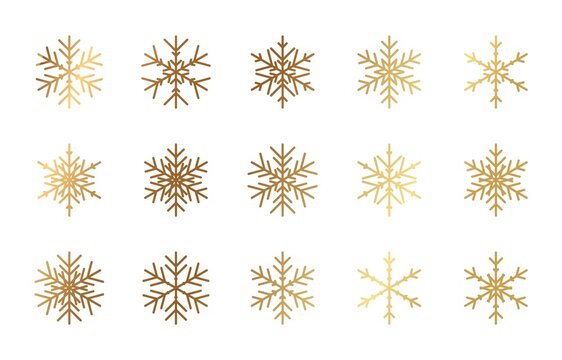 Gold snowflake icon. Golden christmas snow flake. Snowstorm star vector decorations