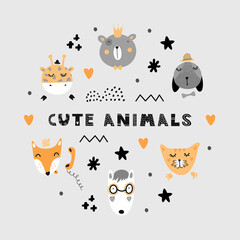 Set of scandinavian cute animals.