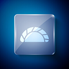 White Dumpling icon isolated on blue background. Traditional chinese dish. Square glass panels. Vector.