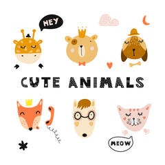 Set of scandinavian cute animals.