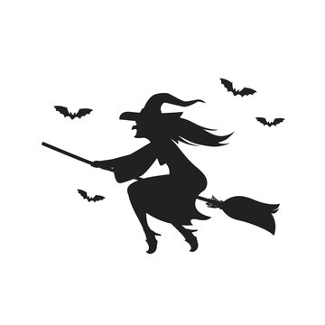 Witch flying on broomstick Silhouette