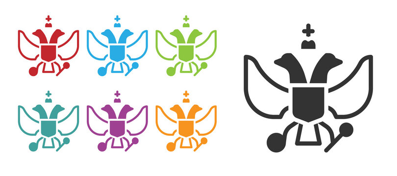 Black National emblem of Russia icon isolated on white background. Russian coat of arms two-headed eagle. Set icons colorful. Vector.