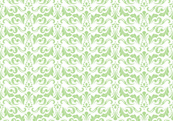 Flower pattern. Seamless white and green ornament. Graphic vector background. Ornament for fabric, wallpaper, packaging