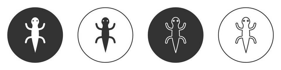 Black Lizard icon isolated on white background. Circle button. Vector.