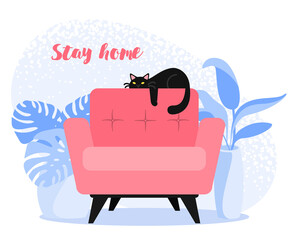 Concept of self quarantine, staying at home during pandemic of coronavirus.