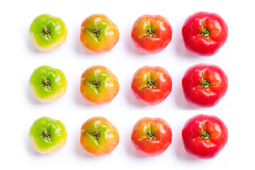 Acerola cherry of thailand, White background, Select focus, Barbados cherry