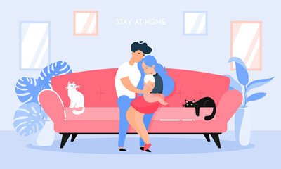 Concept of self quarantine, staying at home during pandemic of coronavirus.