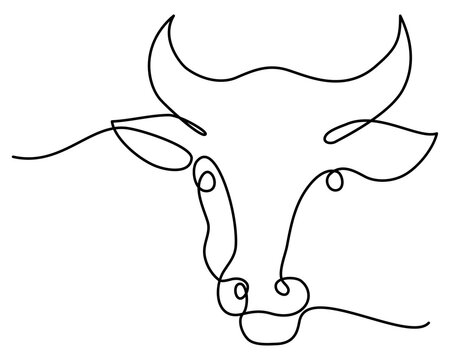 One line drawing bull's head. Continuous line art of Bull. Symbol of 2021 new year.
