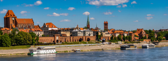 Panorama of the historic old town in Torun on a beautiful sunny day