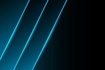 Modern abstract graphic design background. Blue geometric shapes, shimmering neon stripes and lines on a dark gradient.