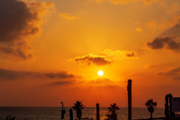 Amazing gold sunset on the Mediterranean Sea. Israel