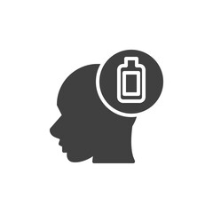 Mental energy vector icon. filled flat sign for mobile concept and web design. The head and a battery glyph icon. Symbol, logo illustration. Vector graphics