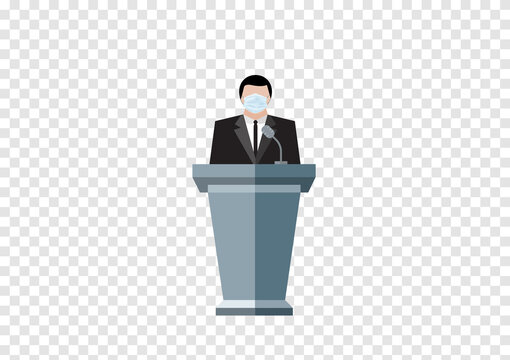 A Business Man Wear Hygienic Medical Mask Stand On The Podium, Healthcare Vector Isolated On Transparency Background