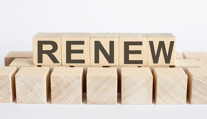 RENEW word from wooden blocks on desk, search engine optimization concept