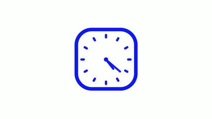 Amazing blue color 12 hours square clock icon on white background,clock icon