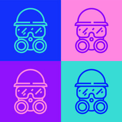Pop art line Gas mask icon isolated on color background. Respirator sign. Vector.
