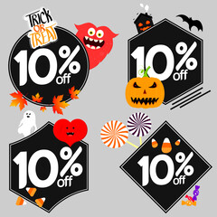 Set Sale 5% off banners, discount tags design template, promo app icons, Halloween deals, vector illustration