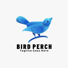 Vector Logo Illustration Bird Perch Gradient Colorful Style.