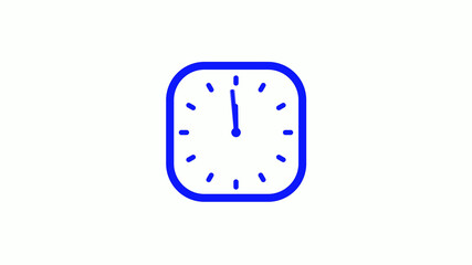 Amazing blue color 12 hours square clock icon on white background,clock icon